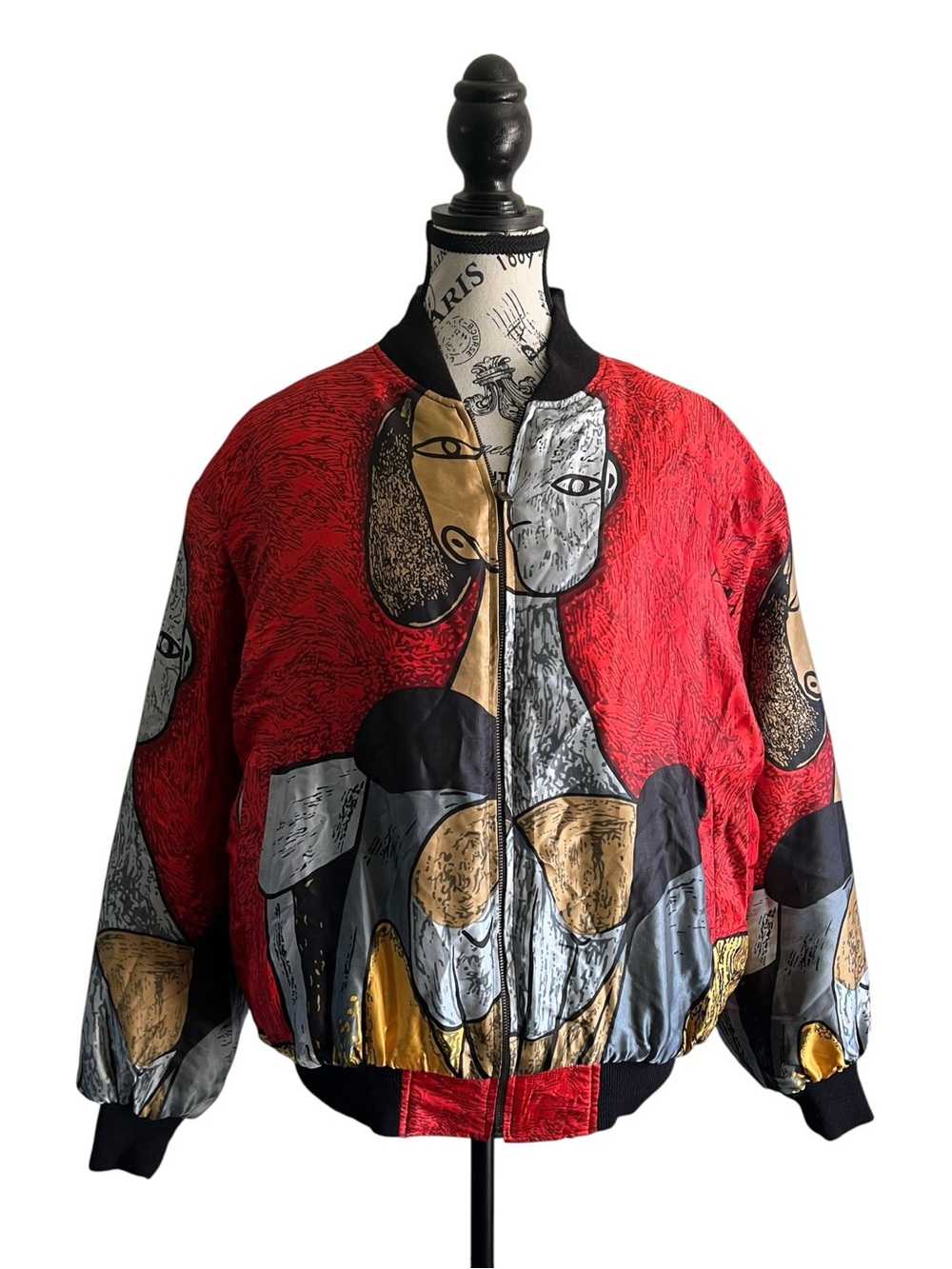 VINTAGE St Stefano Italy Rare Reversible 100% Silk Picasso Print Bomber Jacket